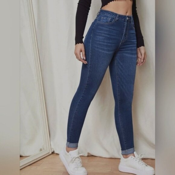 3/$20 SHEIN High Waist Skinny Jeans Faded Whiskered Stretch Denim - Picture 4 of 14
